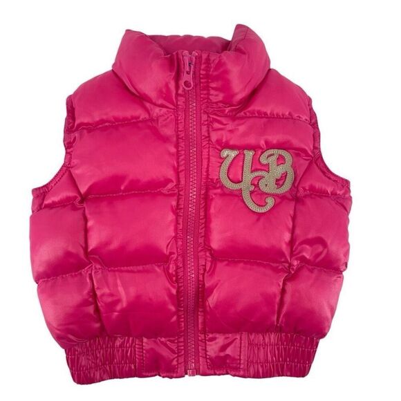 United Colors of Benetton Baby Girl Pink Puffer Vest 9–12 Months Full Zip - Picture 1 of 12